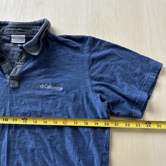 Columbia Polo Shirt Mens Medium Blue Chambray Collar Cotton Short Sleeve Casual - Picture 6 of 7